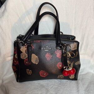 Coach Black and Red Floral Satchel